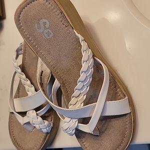 White/Tan Suede SO Sandals size 7